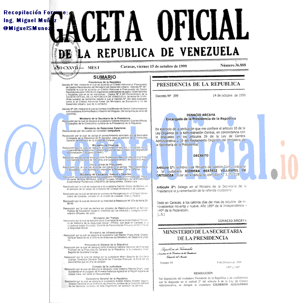 Gaceta Oficial 36808 del 15 Octubre 1999