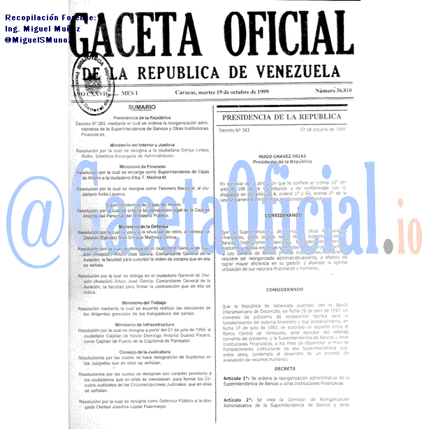 Gaceta Oficial 36810 del 19 Octubre 1999