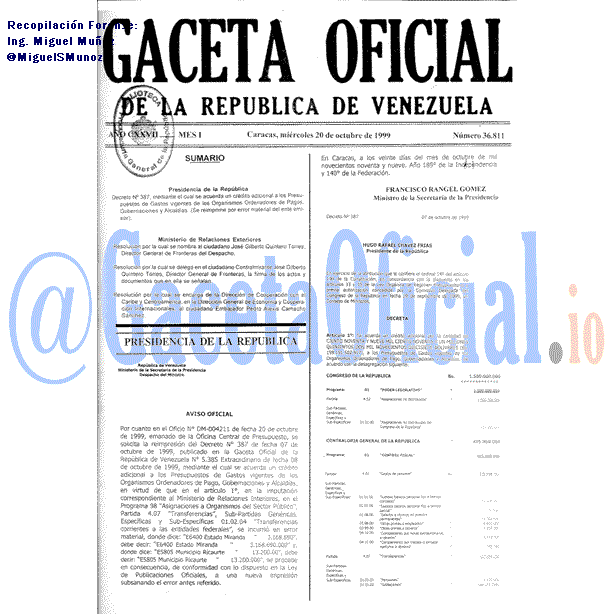 Gaceta Oficial 36811 del 20 Octubre 1999