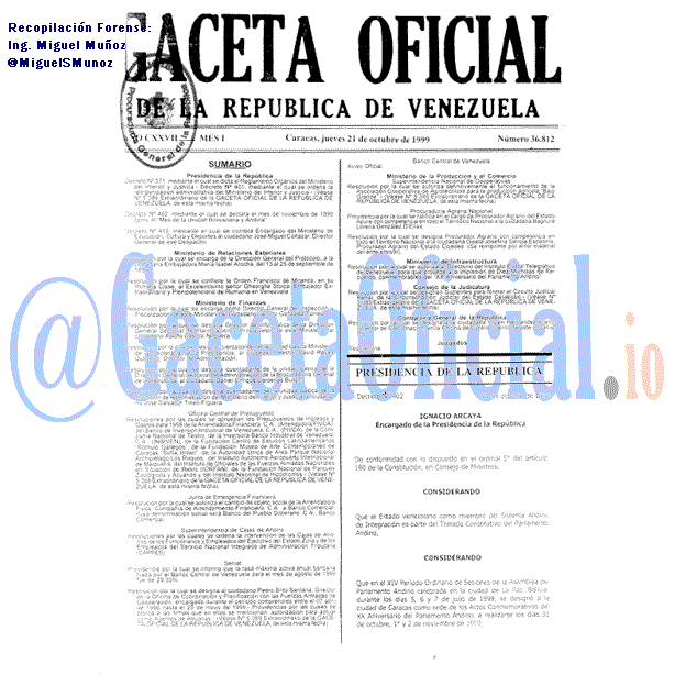 Gaceta Oficial 36812 del 21 Octubre 1999