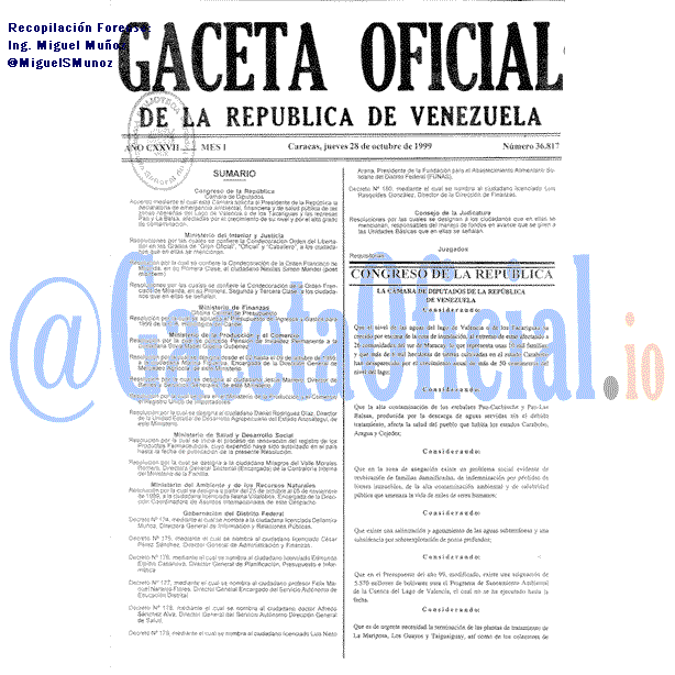 Gaceta Oficial 36817 del 28 Octubre 1999