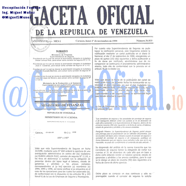 Gaceta Oficial 36819 del 1 Noviembre 1999