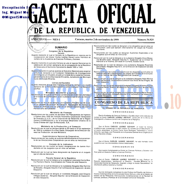 Gaceta Oficial 36820 del 2 Noviembre 1999