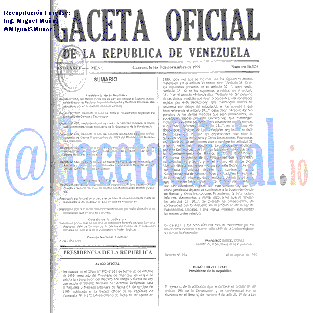 Gaceta Oficial 36824 del 8 Noviembre 1999