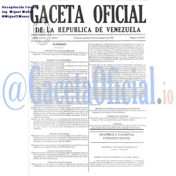 Gaceta Oficial 36825 del 9 Noviembre 1999