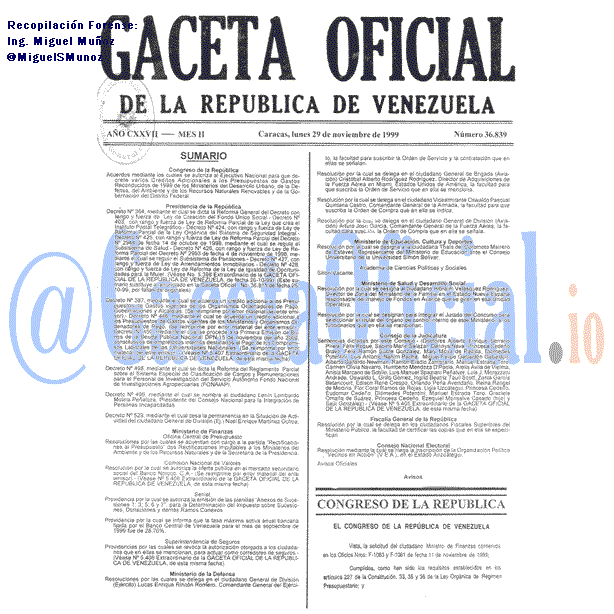Gaceta Oficial 36839 del 29 Noviembre 1999