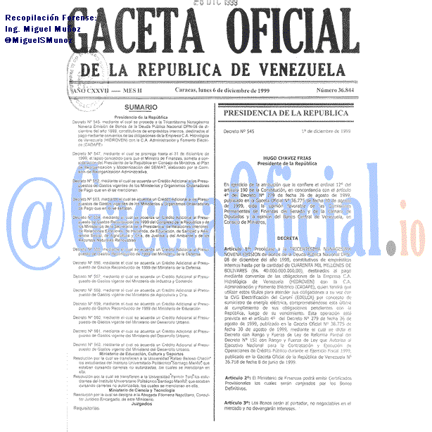 Gaceta Oficial 36844 del 6 Diciembre 1999