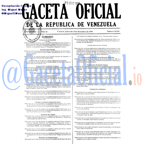 Gaceta Oficial 36846 del 8 Diciembre 1999