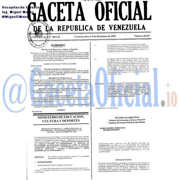 Gaceta Oficial 36847 del 9 Diciembre 1999