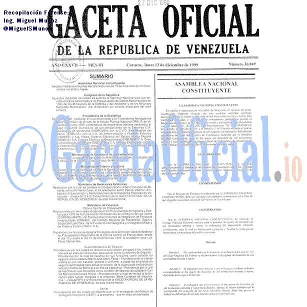 Gaceta Oficial 36849 del 13 Diciembre 1999