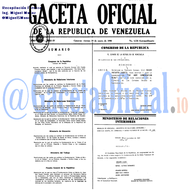 Gaceta Oficial 4156 del 19 Enero 1990