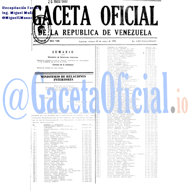 Gaceta Oficial 4184 del 18 Mayo 1990