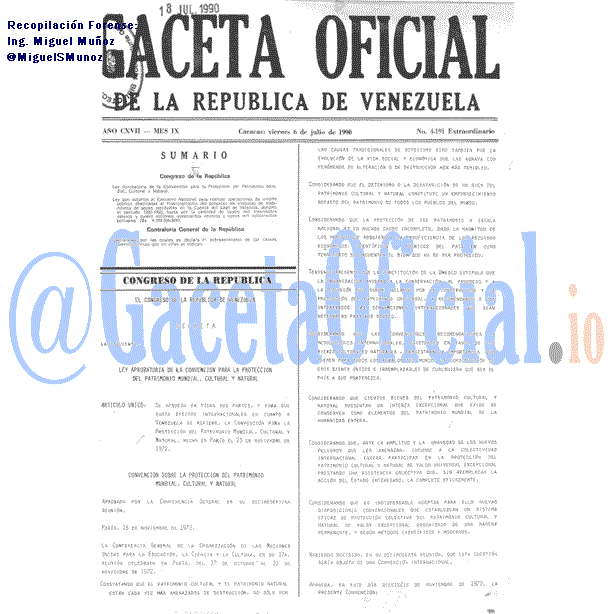 Gaceta Oficial 4191 del 6 Julio 1990