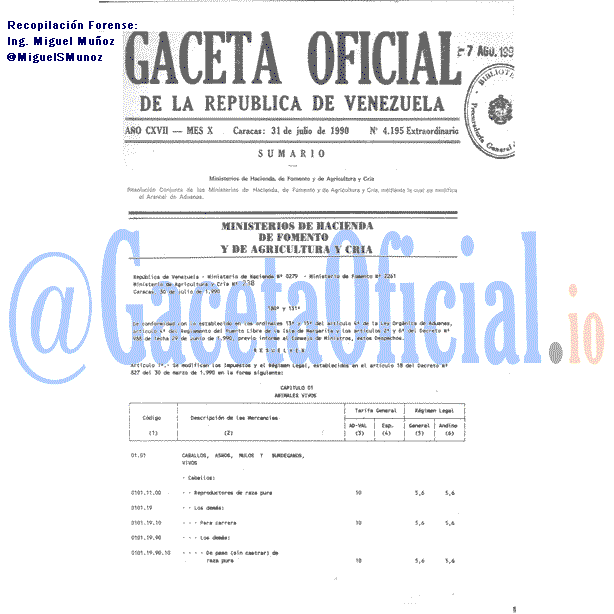 Gaceta Oficial 4195 del 31 Julio 1990
