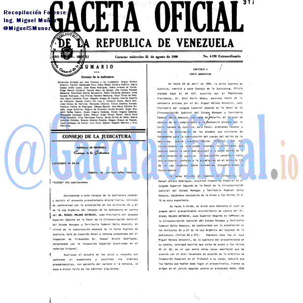Gaceta Oficial 4198 del 22 Agosto 1990