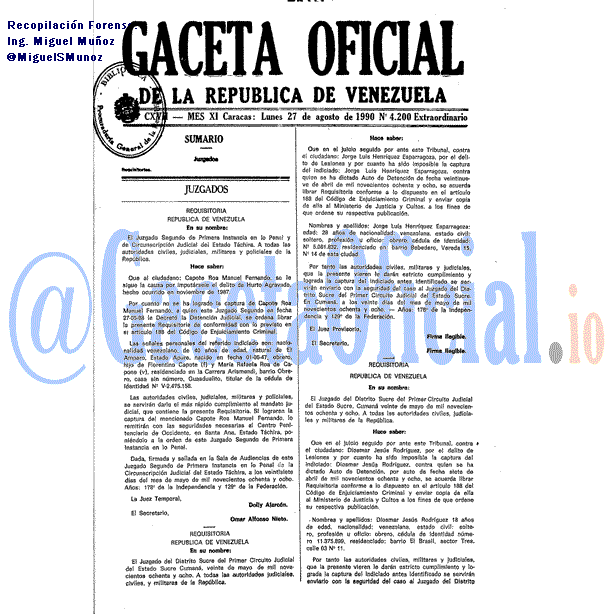 Gaceta Oficial 4200 del 27 Agosto 1990