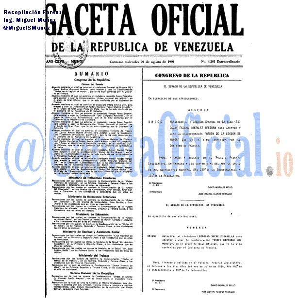 Gaceta Oficial 4201 del 29 Agosto 1990