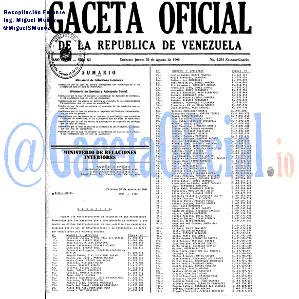 Gaceta Oficial 4204 del 30 Agosto 1990