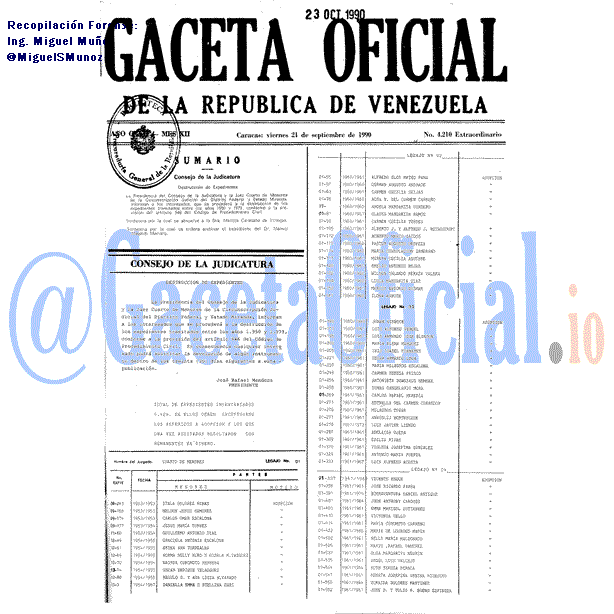 Gaceta Oficial 4210 del 21 Septiembre 1990