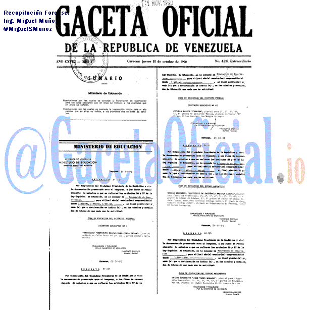 Gaceta Oficial 4211 del 18 Octubre 1990