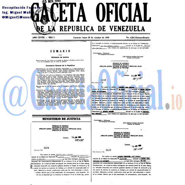 Gaceta Oficial 4214 del 29 Octubre 1990