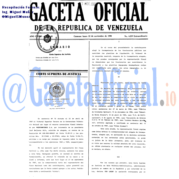 Gaceta Oficial 4219 del 12 Noviembre 1990