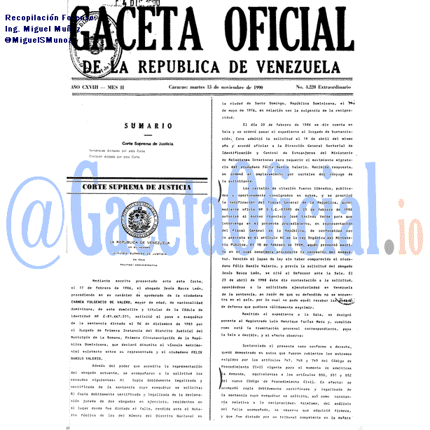 Gaceta Oficial 4220 del 13 Noviembre 1990