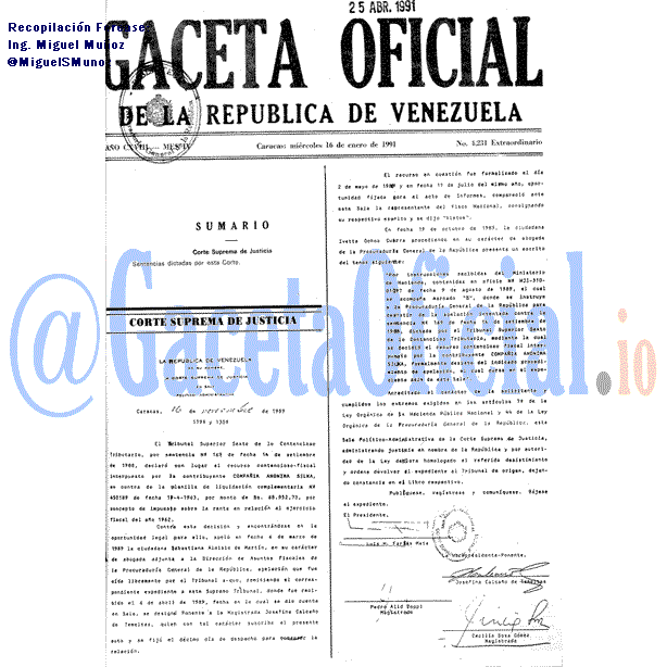 Gaceta Oficial 4231 del 16 Enero 1991