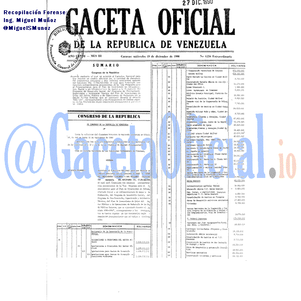 Gaceta Oficial 4236 del 19 Diciembre 1990
