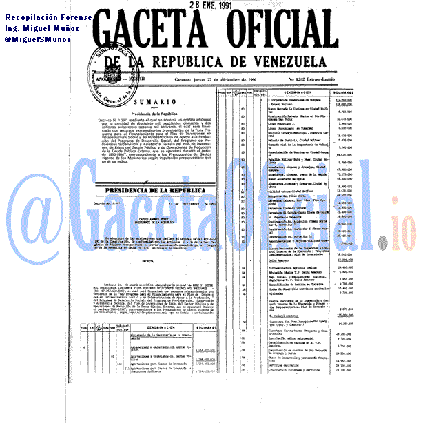 Gaceta Oficial 4242 del 27 Diciembre 1990