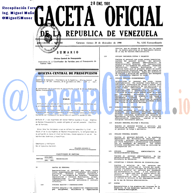 Gaceta Oficial 4245 del 28 Diciembre 1990
