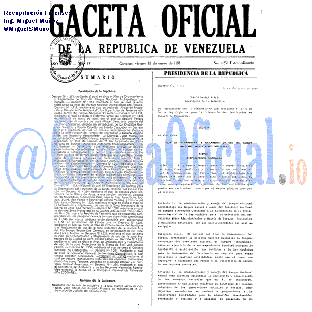 Gaceta Oficial 4250 del 18 Enero 1991