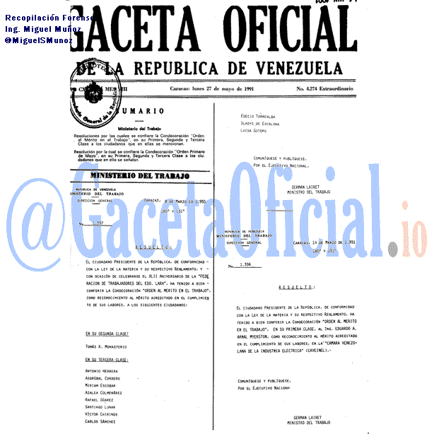 Gaceta Oficial 4274 del 27 Mayo 1991