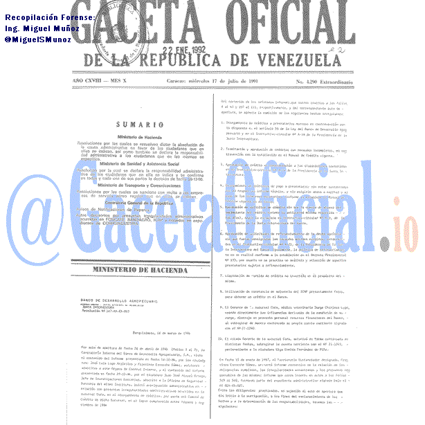 Gaceta Oficial 4290 del 17 Julio 1991
