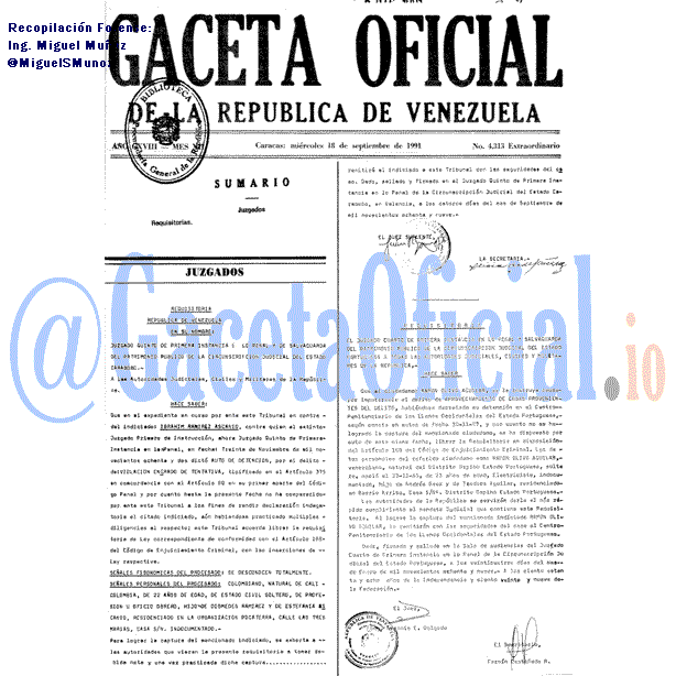 Gaceta Oficial 4313 del 18 Septiembre 1991