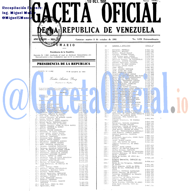 Gaceta Oficial 4324 del 8 Octubre 1991