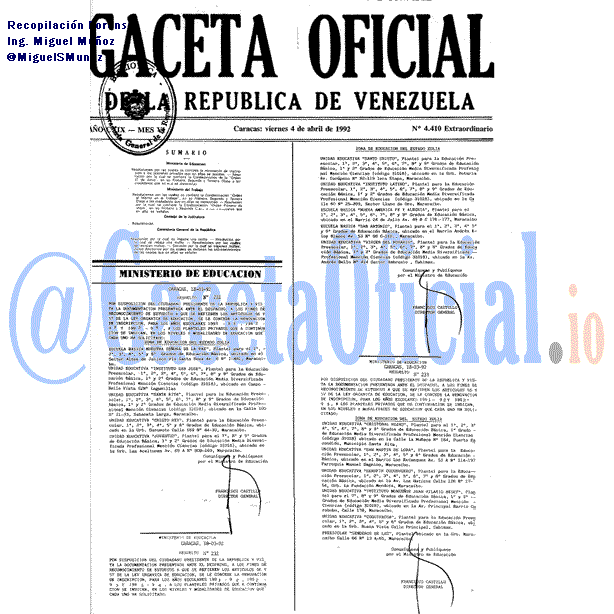 Gaceta Oficial 4410 del 4 Abril 1992