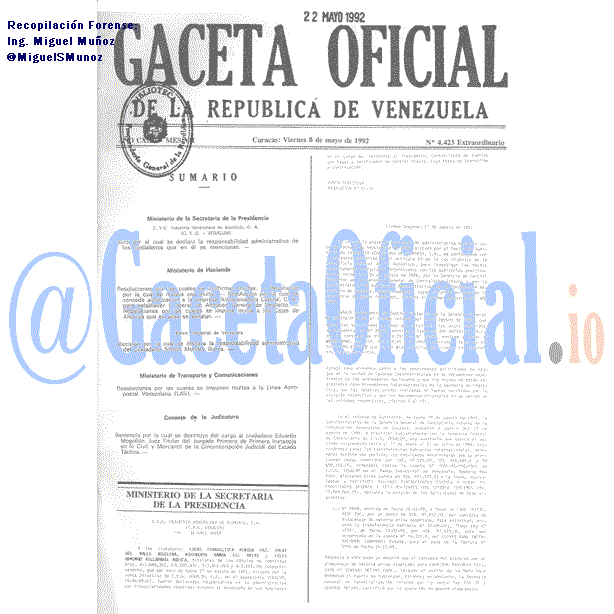 Gaceta Oficial 4423 del 8 Mayo 1992