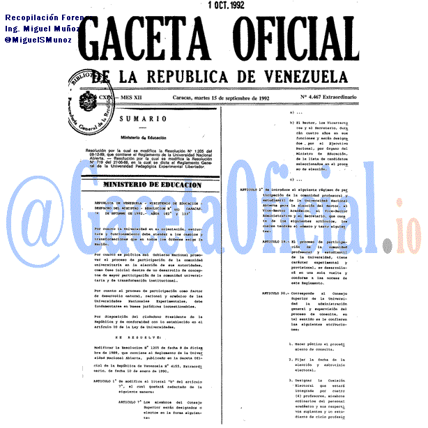 Gaceta Oficial 4467 del 15 Septiembre 1992