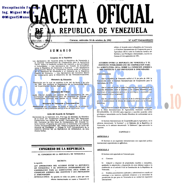 Gaceta Oficial 4477 del 14 Octubre 1992