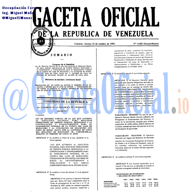 Gaceta Oficial 4482 del 23 Octubre 1992