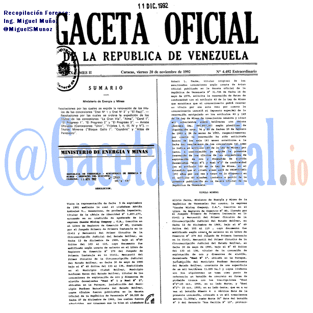 Gaceta Oficial 4492 del 20 Noviembre 1992