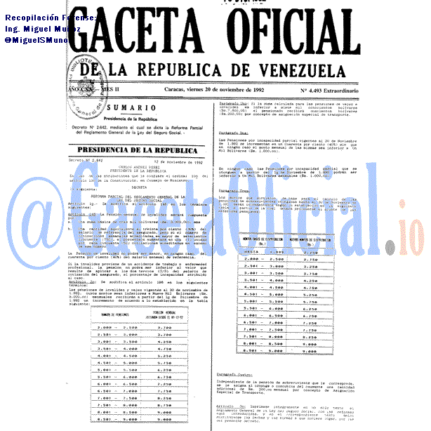 Gaceta Oficial 4493 del 20 Noviembre 1992