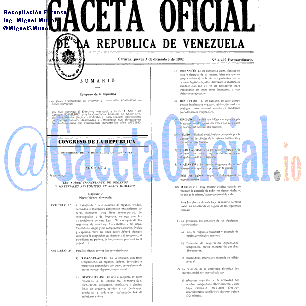 Gaceta Oficial 4497 del 3 Diciembre 1992