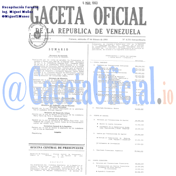 Gaceta Oficial 4531 del 17 Febrero 1993