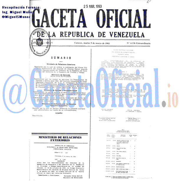Gaceta Oficial 4536 del 9 Marzo 1993