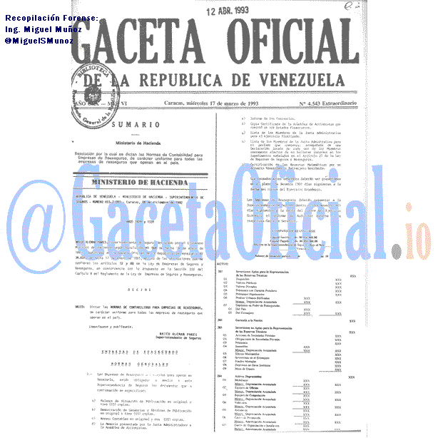 Gaceta Oficial 4543 del 17 Marzo 1993