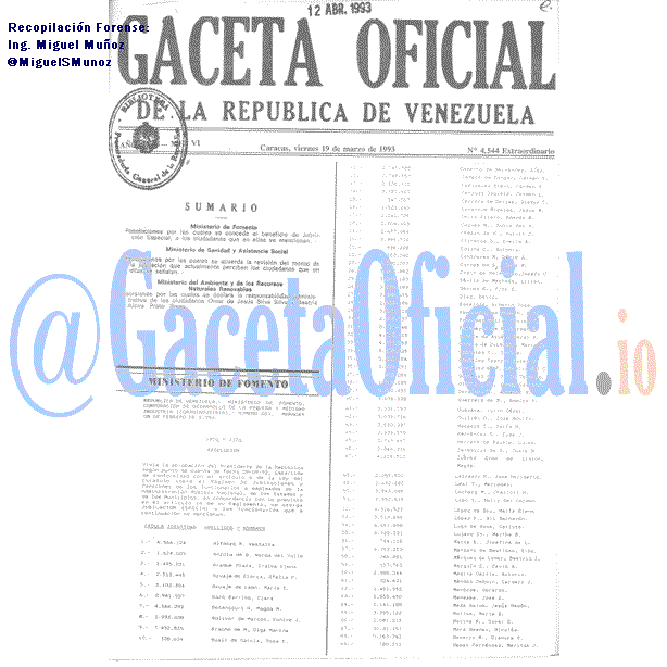 Gaceta Oficial 4544 del 19 Marzo 1993