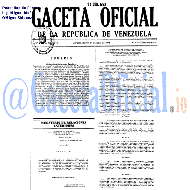 Gaceta Oficial 4585 del 1 Junio 1993