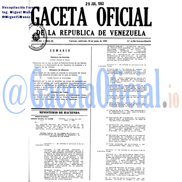 Gaceta Oficial 4596 del 30 Junio 1993